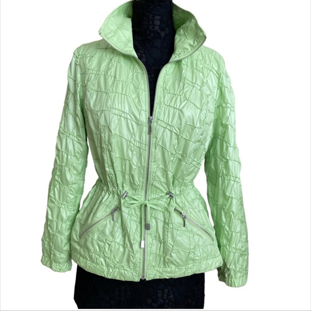 Chico’s Bright Lime Green Crinkle Polyester Nylon Jacket Medium NWOT
